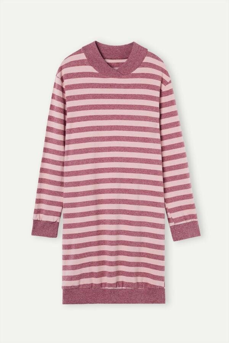 Intimissimi Winter Candies Prugasta Night Shirt Ženske Pidžama Roze Tamno Roze Prugice | HR 2218APV